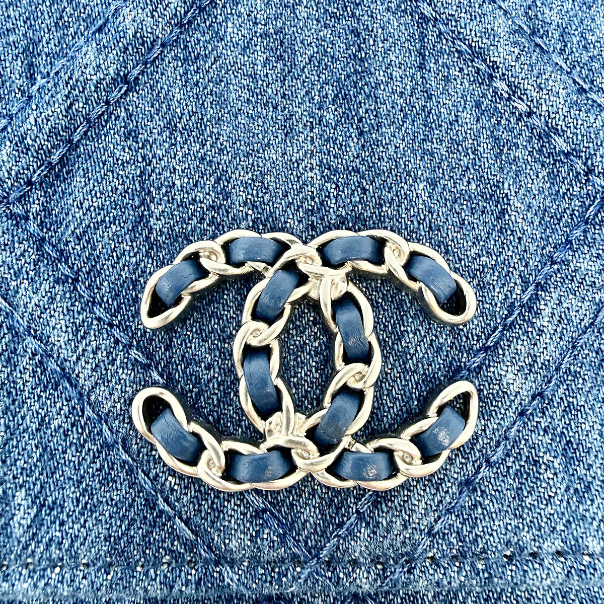 New Chanel 19 Denim Quilted Wallet on the Chain