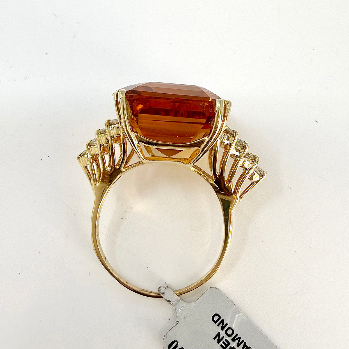 14K Gold Cocktail Ring with Citrine and Diamonds