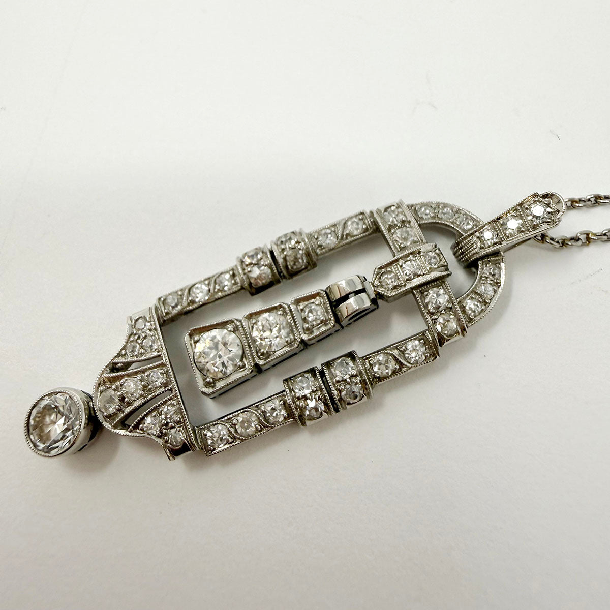 Vintage Art Deco Platinum Diamond Pendant Necklace