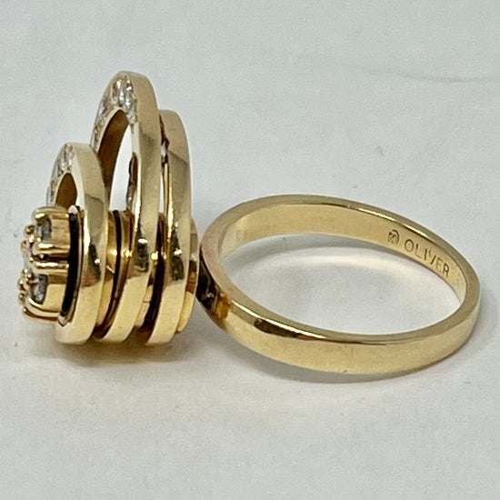 14K Gold 3 Stacked Disc Ring with Diamonds