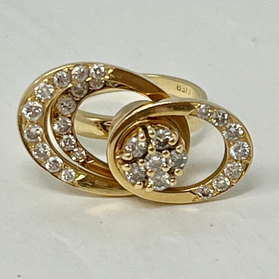 14K Gold 3 Stacked Disc Ring with Diamonds