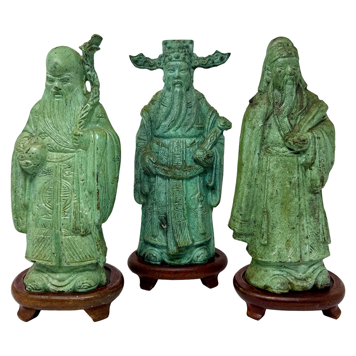 Cast Bronze Asian Three Immortal God Statues w/Base