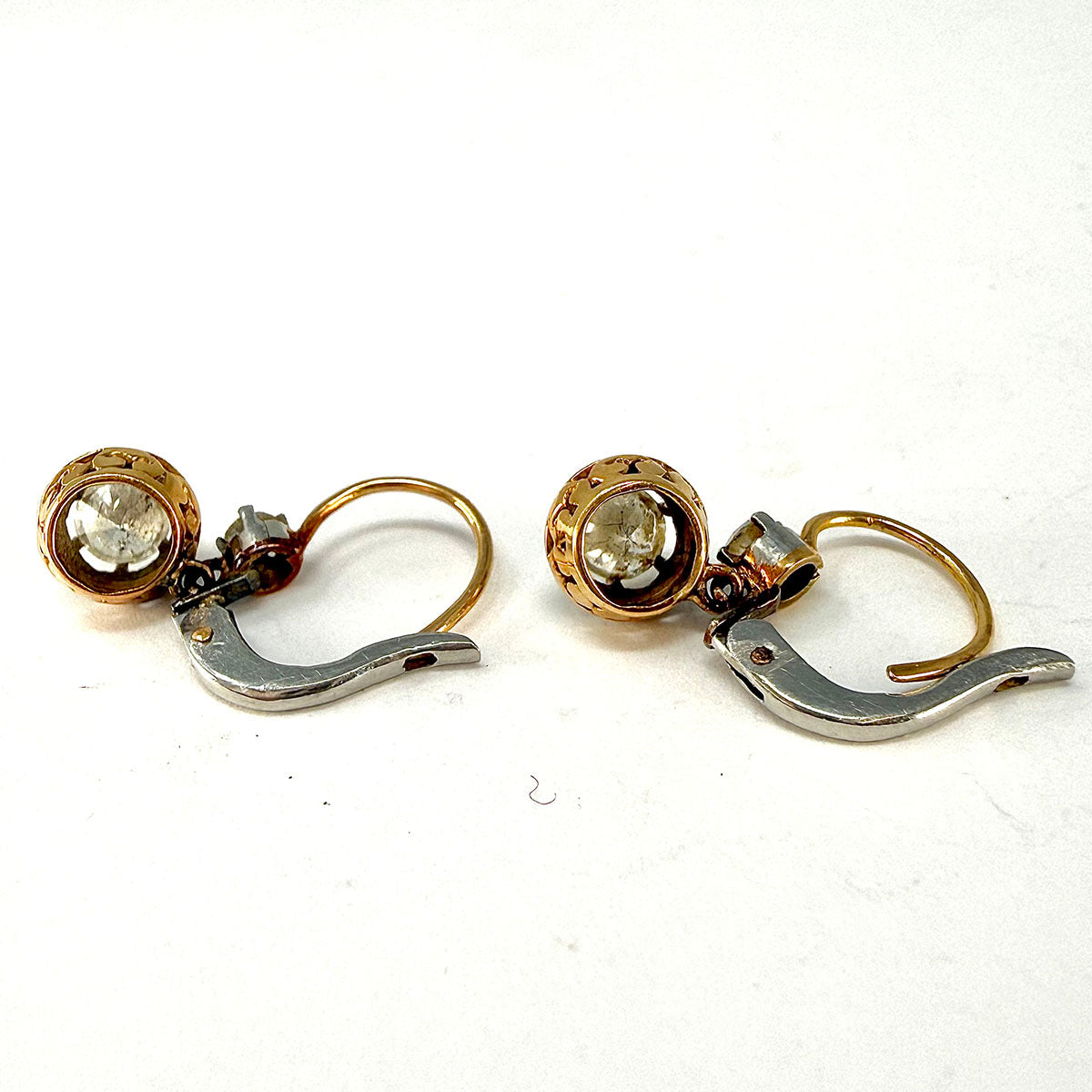 18K Rose and Silver Drop Earrings with 4 Diamonds