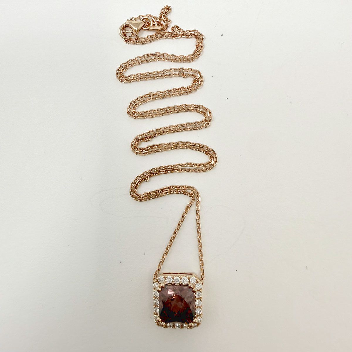 14K Rose Gold Necklace with Pink Tourmaline and Diamond Pendant