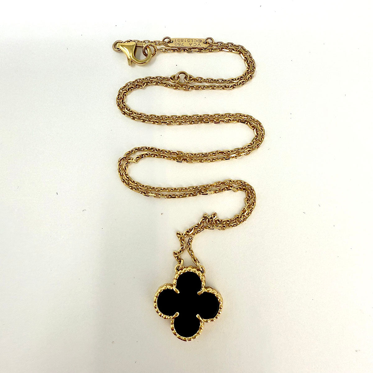 Van Cleef & Arpels Vintage Alhambra 18K Gold Pendant 16.5" Necklace with Onyx