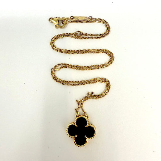 Van Cleef & Arpels Vintage Alhambra 18K Gold Pendant 16.5" Necklace with Onyx