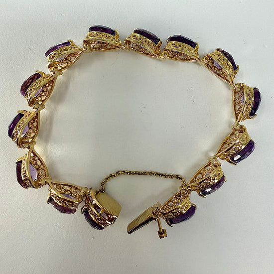 Vintage 14K Gold Heart Shaped Amethyst Link Bracelet