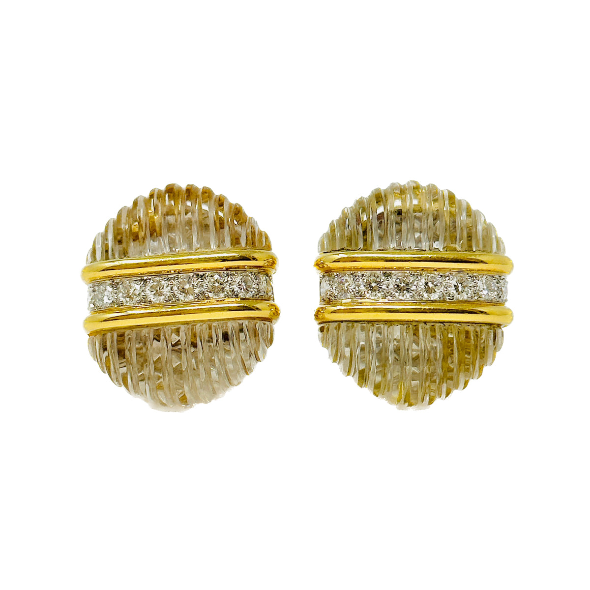 Montreaux 18K Gold Earclip with Carved Crystal and 16 Full Diamonds