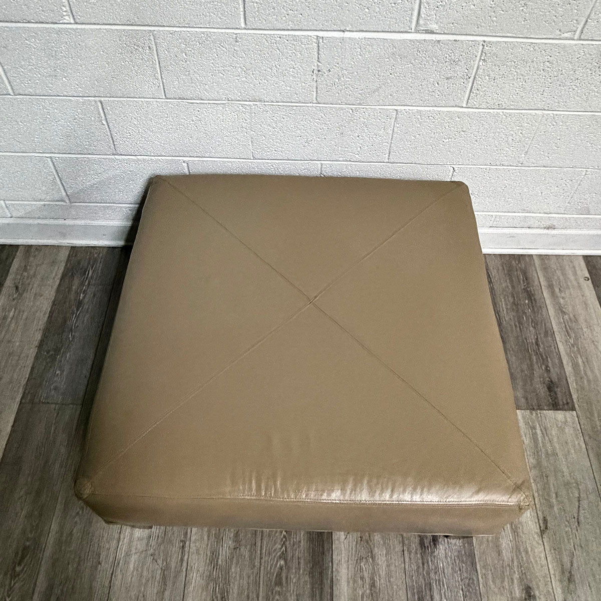 Leather Ottoman with Removable Wood Tray