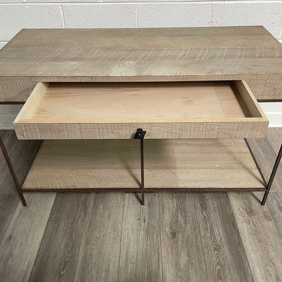 Raw Wooden Nightstand with Iron Base