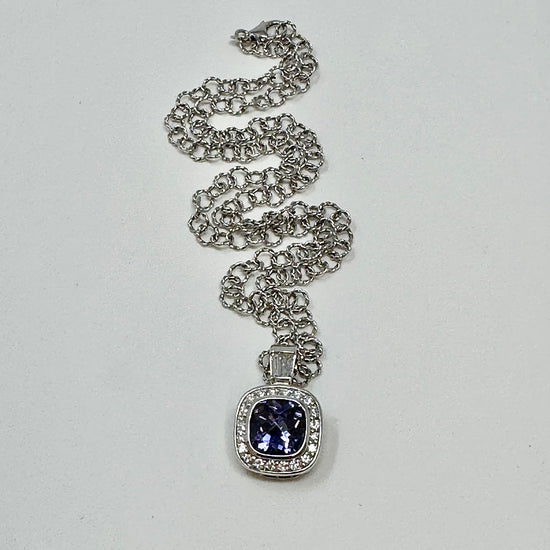 14K White Gold  Necklace with Iolite and Diamond Pendant
