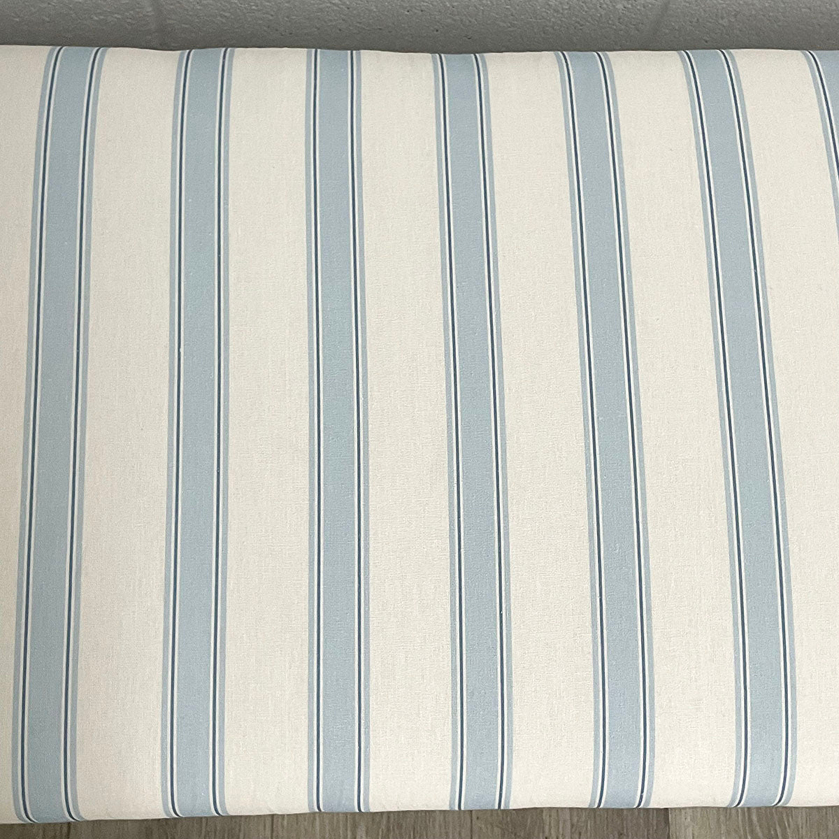 Light Blue and White Striped Upholstered  Bench