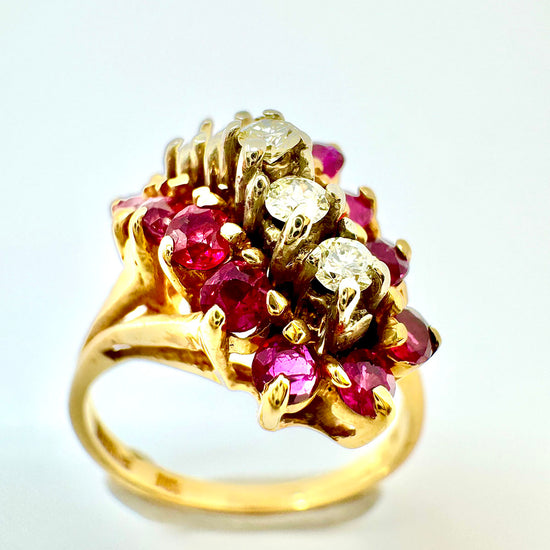 14K Gold Ring with Rubies and Diamonds