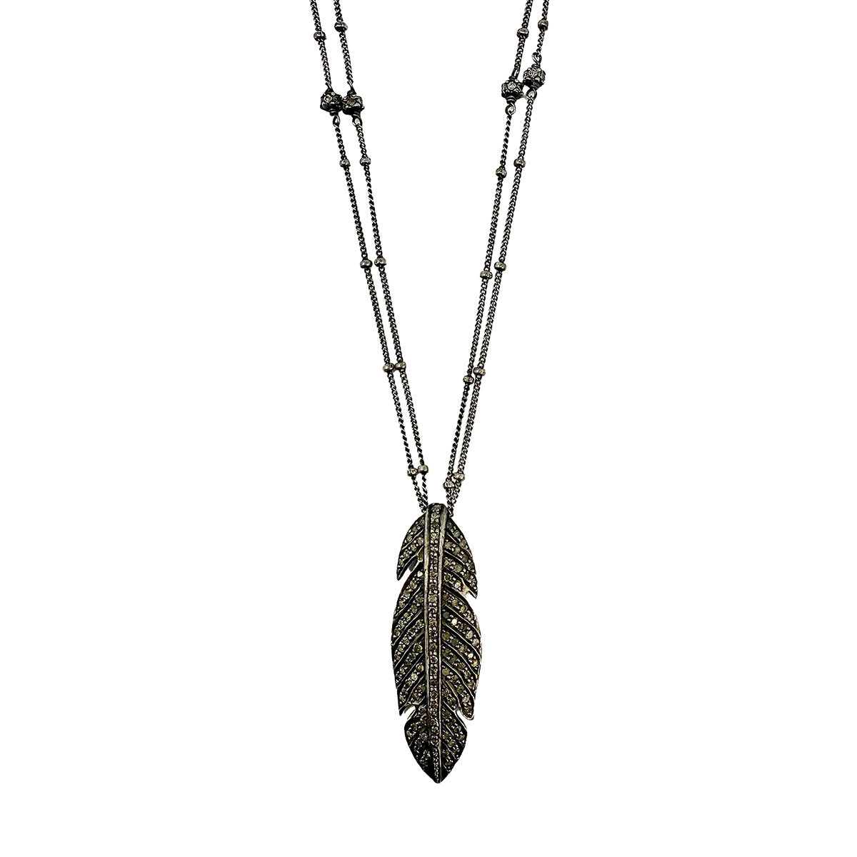 Sterling Silver Chain with Feather Pendant with Pave Diamonds