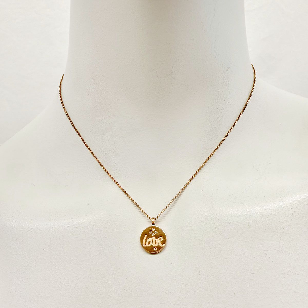 14K Gold Round "Love" Pendant Necklace with Diamond