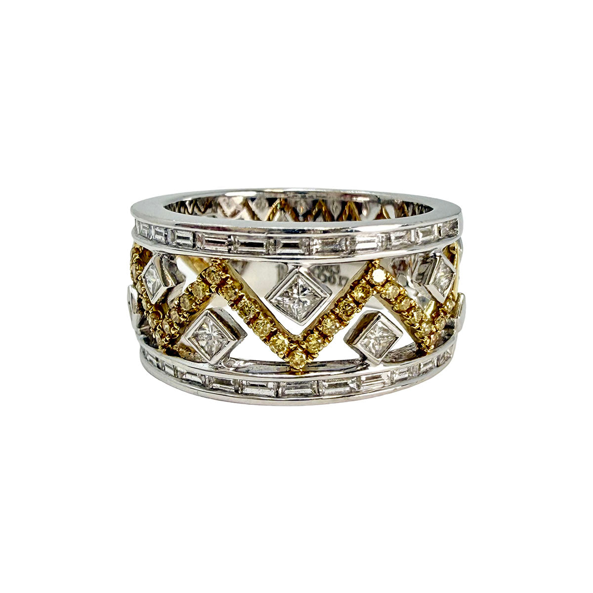 18K White and Yellow Gold Wide Band with Diamonds