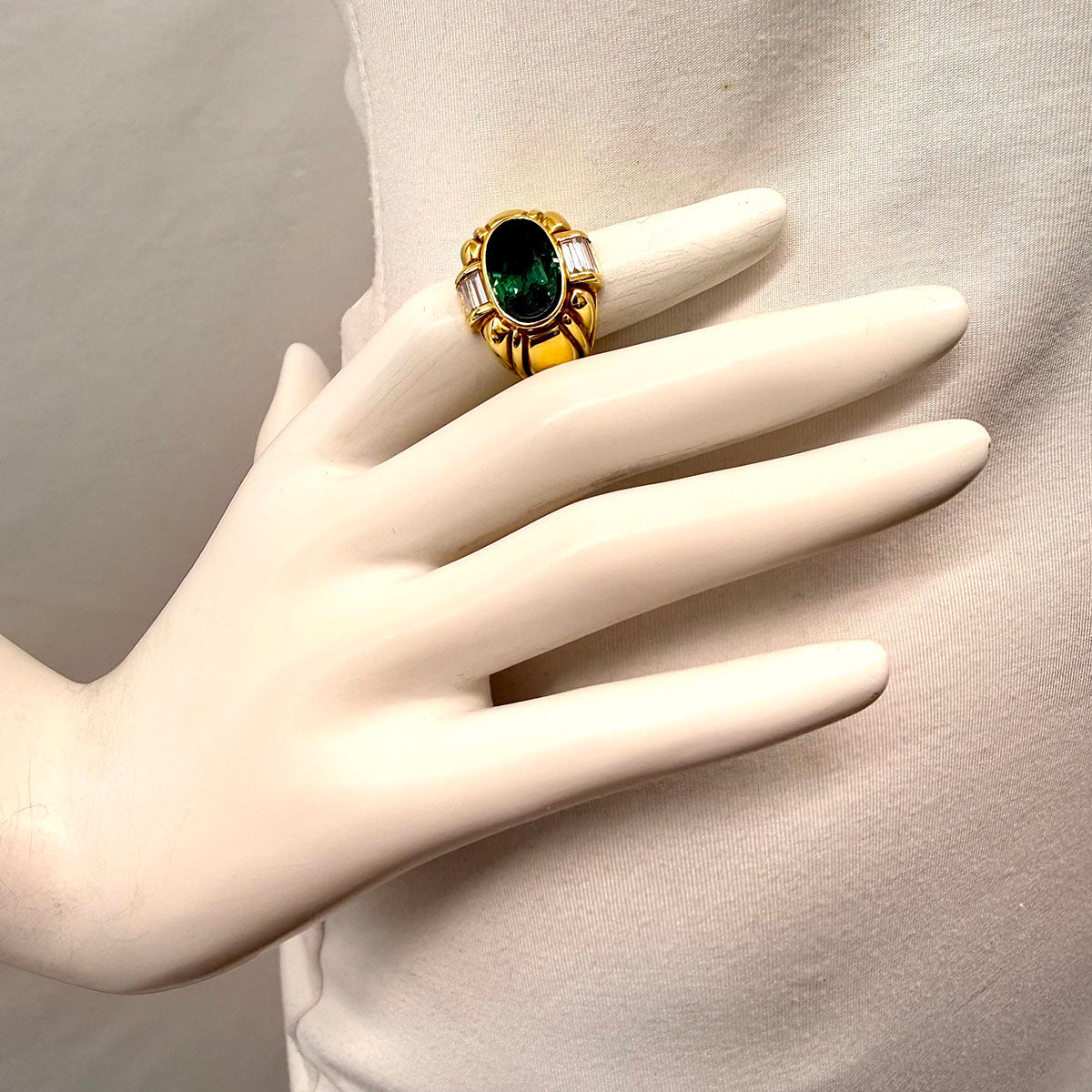 Susan Berman 18K Gold Ring with Oval Carved Intaglio Eros and Lion Tourmaline