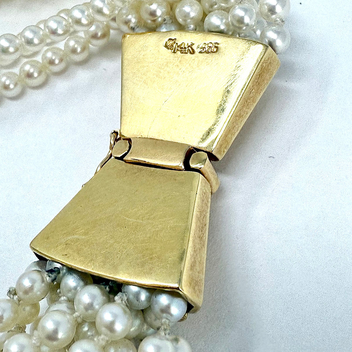 12 Strand Knotted 3mm Pearl Bracelet with 14K Gold Clasp