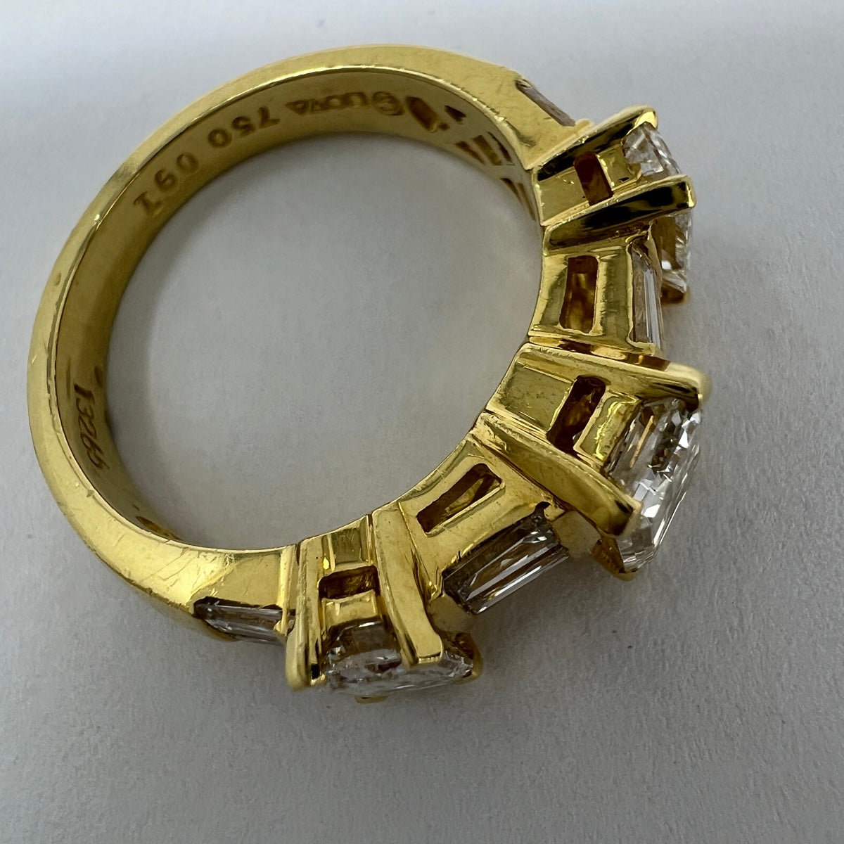 NOVA 18K Gold 3 Stone Ring with Emerald Cut and Baguette Diamonds