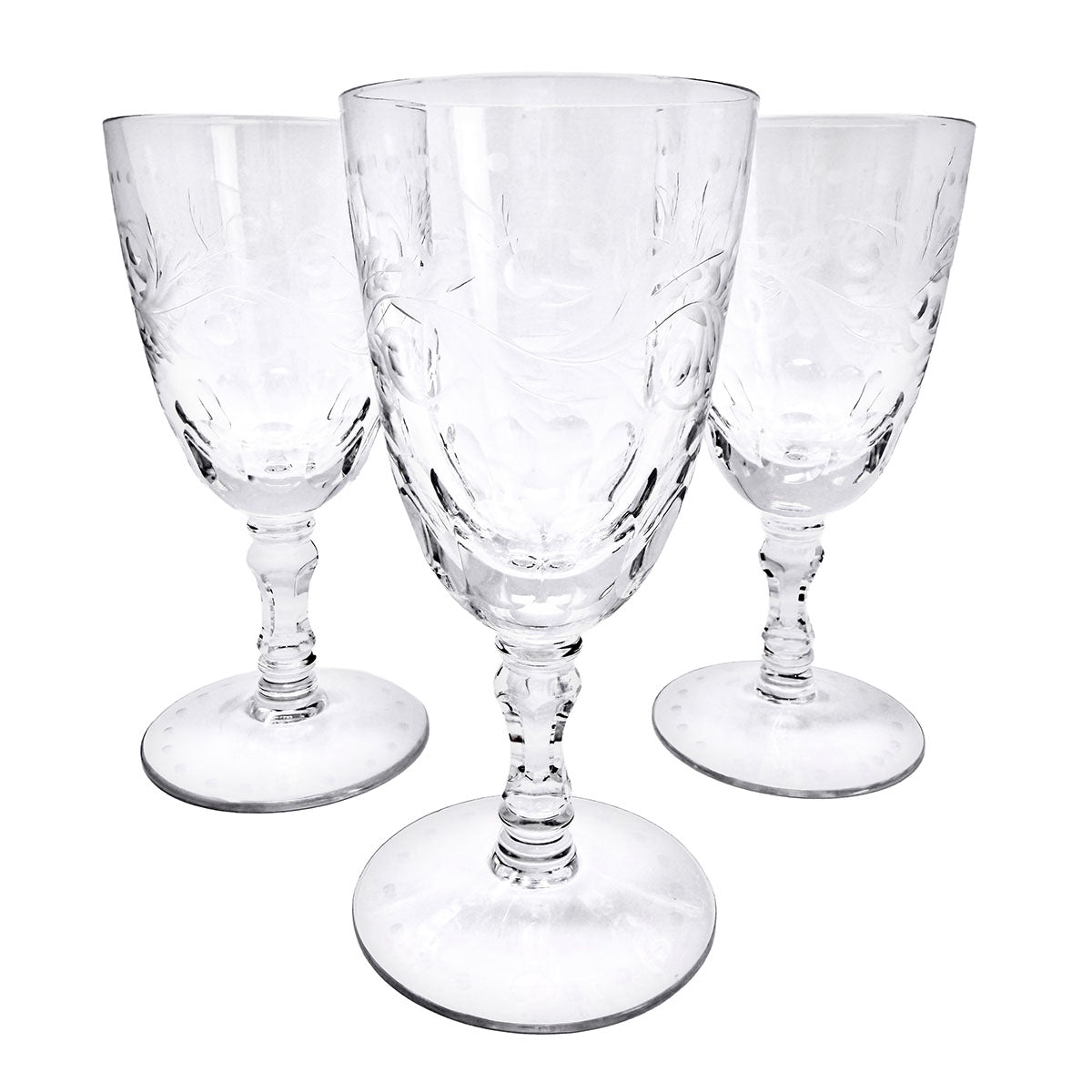 Set of 8 Hand Etched Crystal Stemware