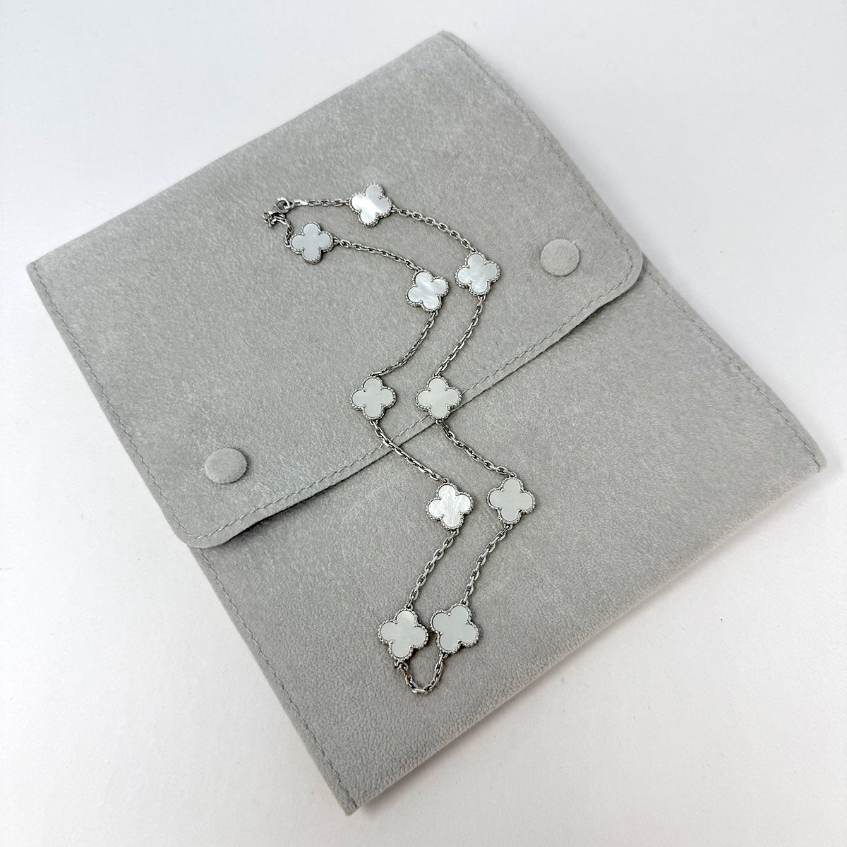 Van Cleef & Arpels 18K White Gold 10 Motif Vintage Alhambra MOP Necklace