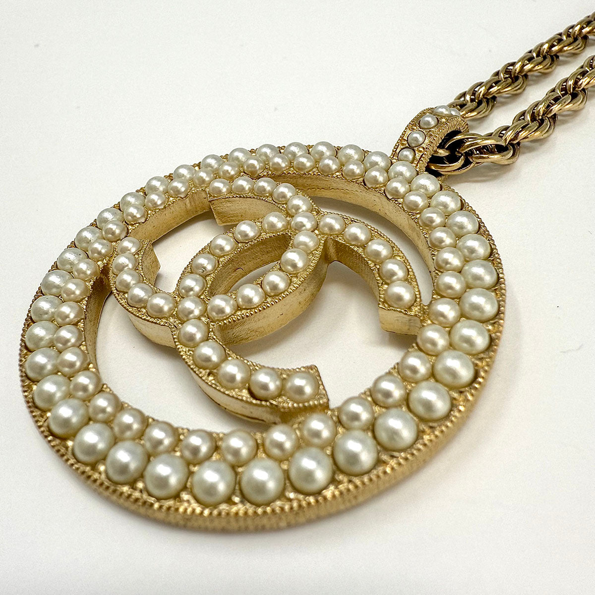 Chanel Faux Pearl CC Pendant Necklace