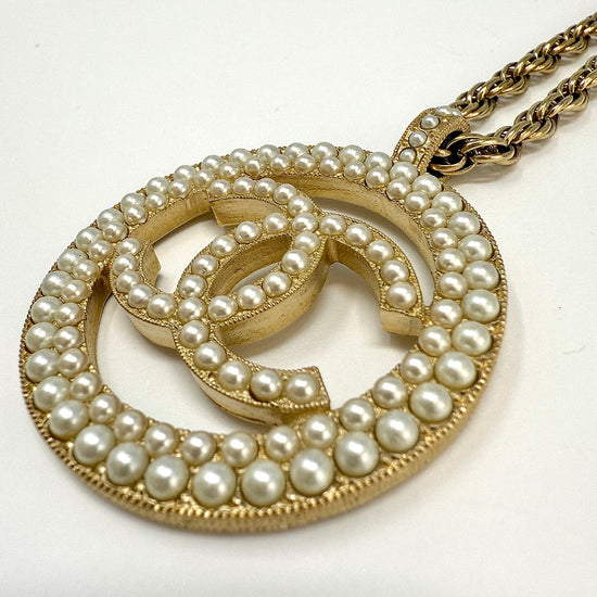 Chanel Faux Pearl CC Pendant Necklace