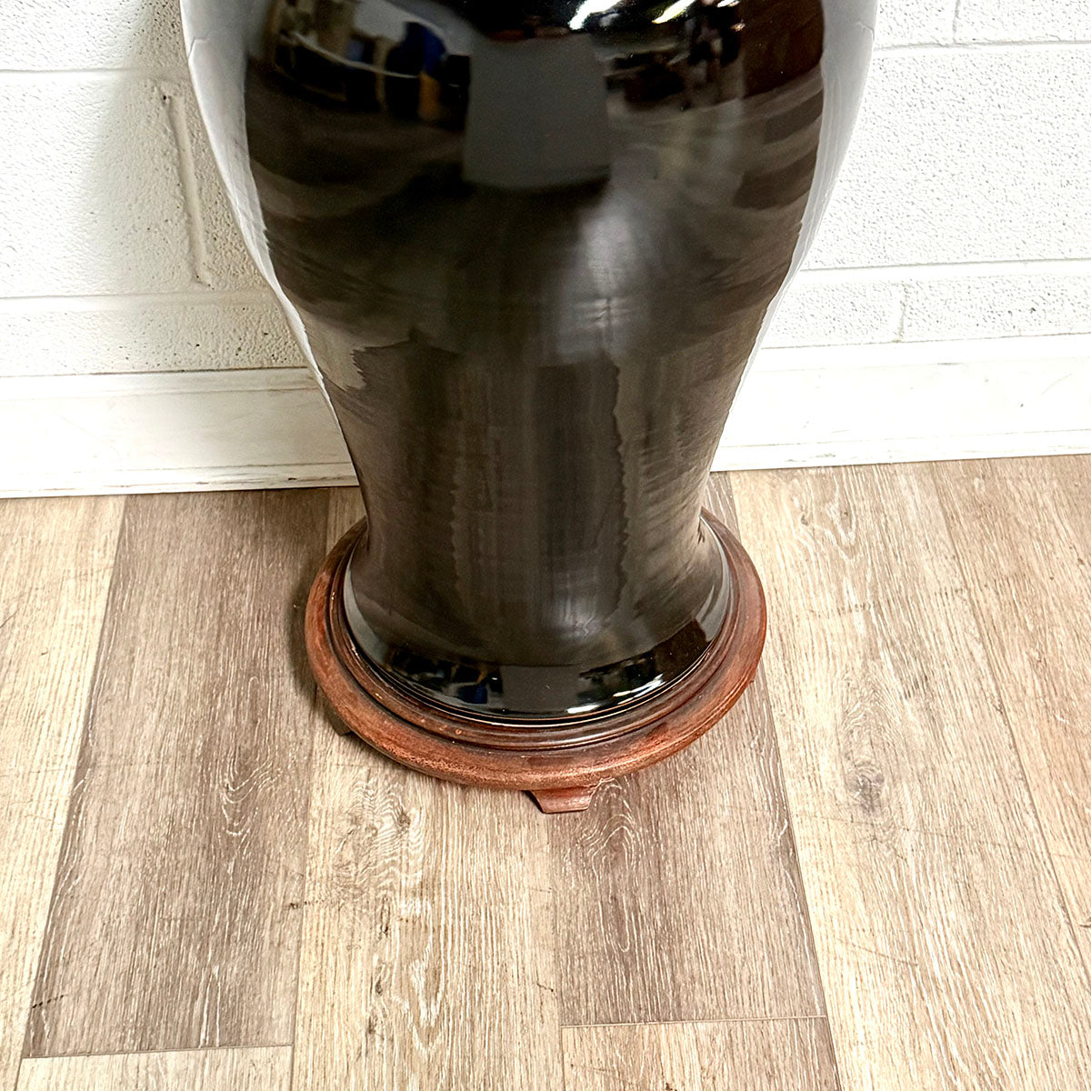 40" monochrome mirror-black baluster floor vase