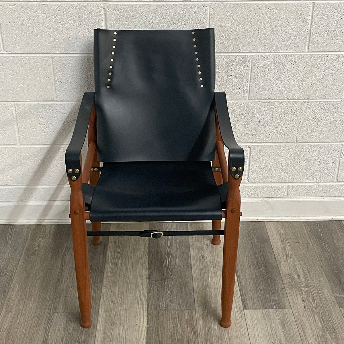 Set of 4  Leather & Wood Safari Lounge Chairs