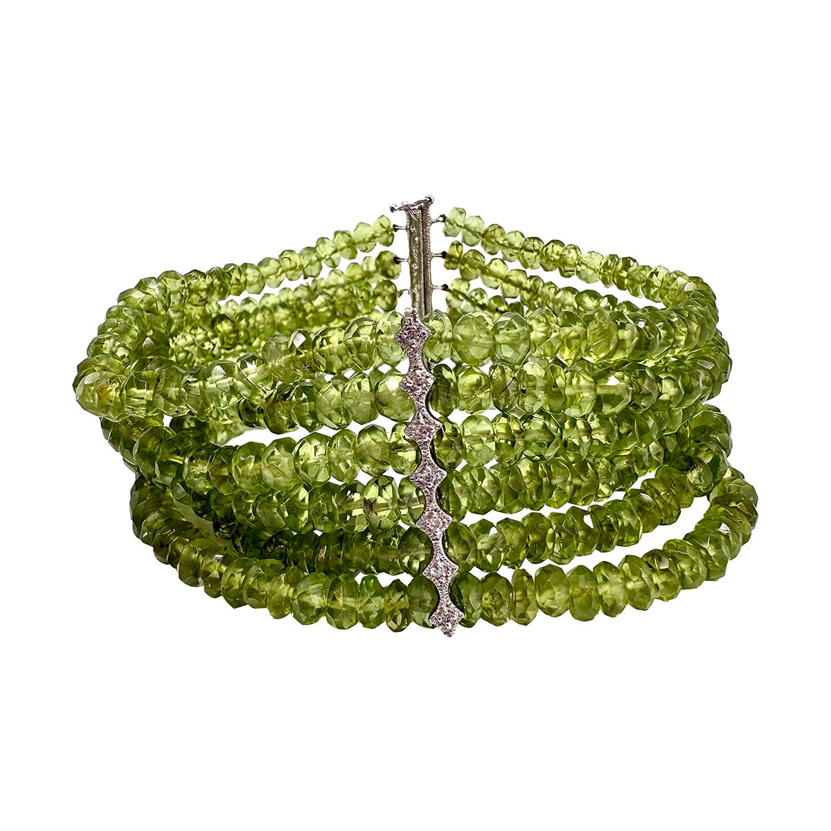 6 Strand Peridot Bracelet with 7 Diamonds