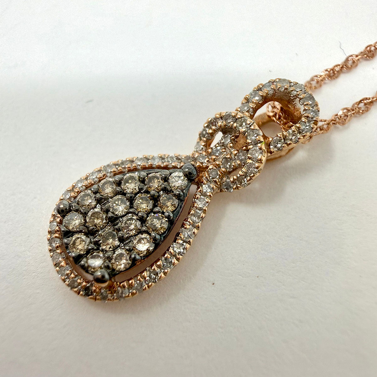 14K Rose Gold Necklace with Teadrop Diamond Pendant