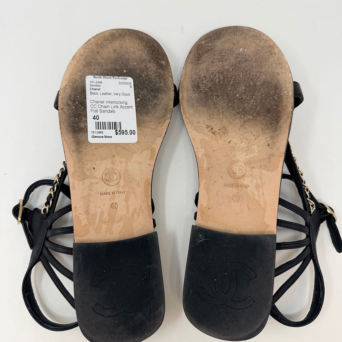 Chanel Interlocking CC Chain Link Accent Flat Sandals