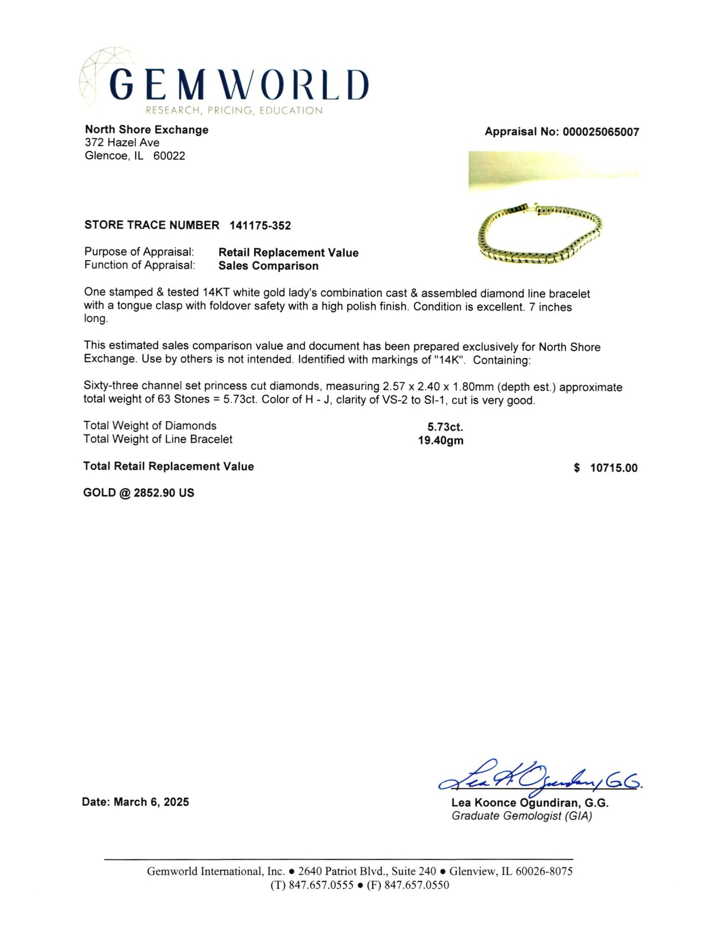 14K White Gold Diamond Tennis  Bracelet