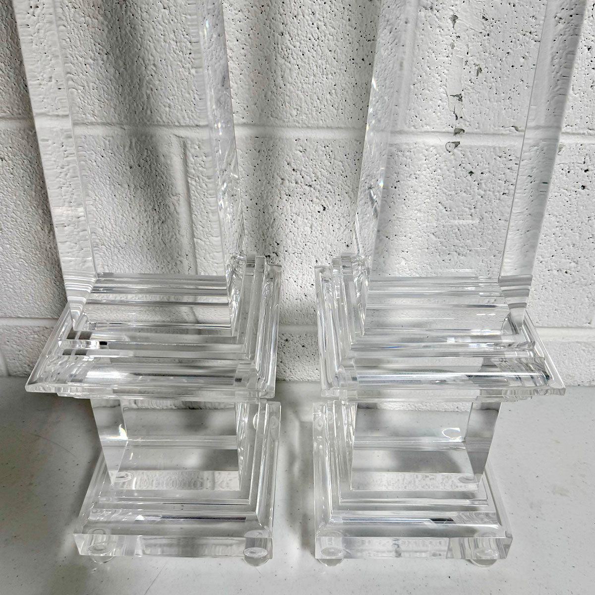 Pair of Modern Clear Acrylic  Obelisk Sculptures