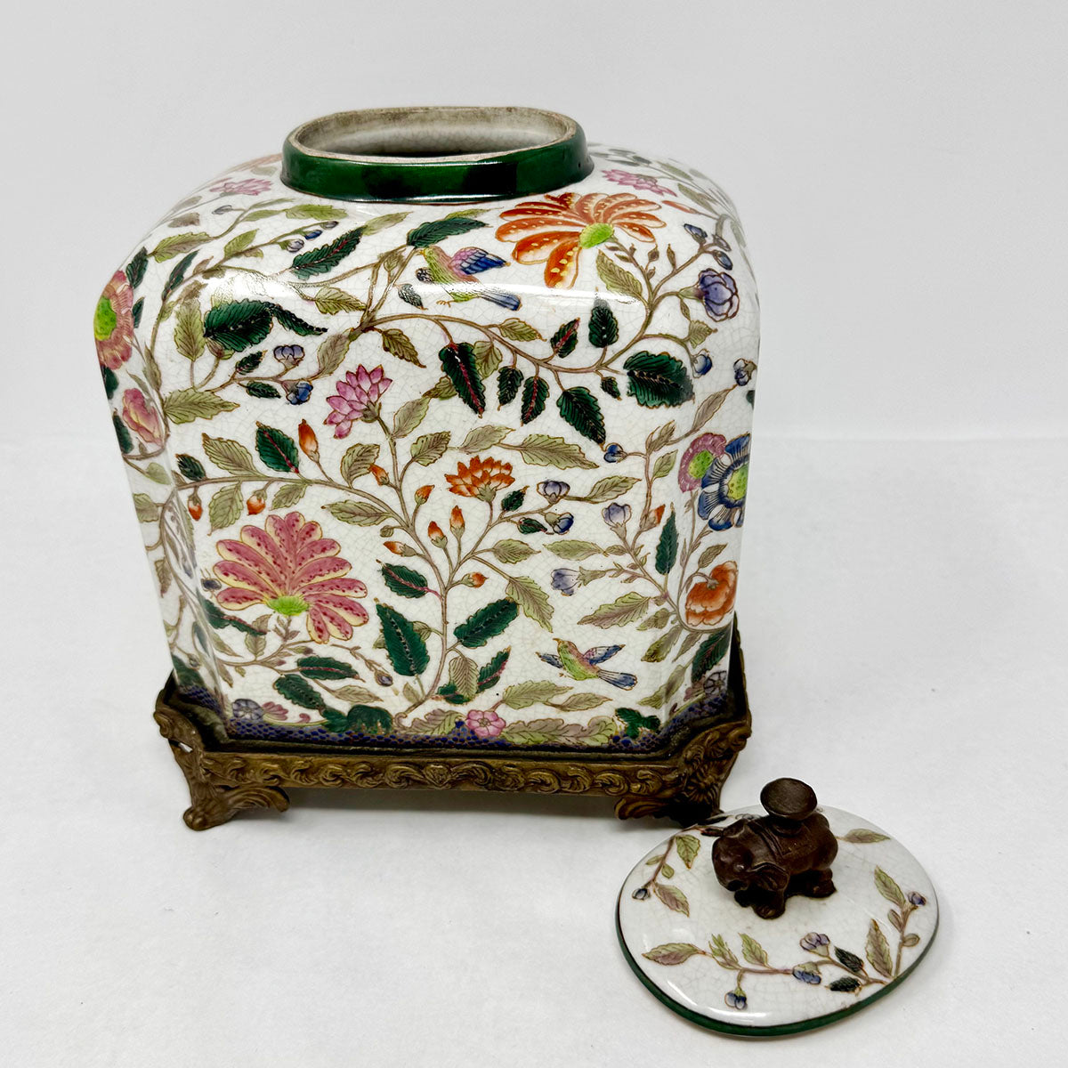 Famille Porcelain Tea Jar with Elephant Finial