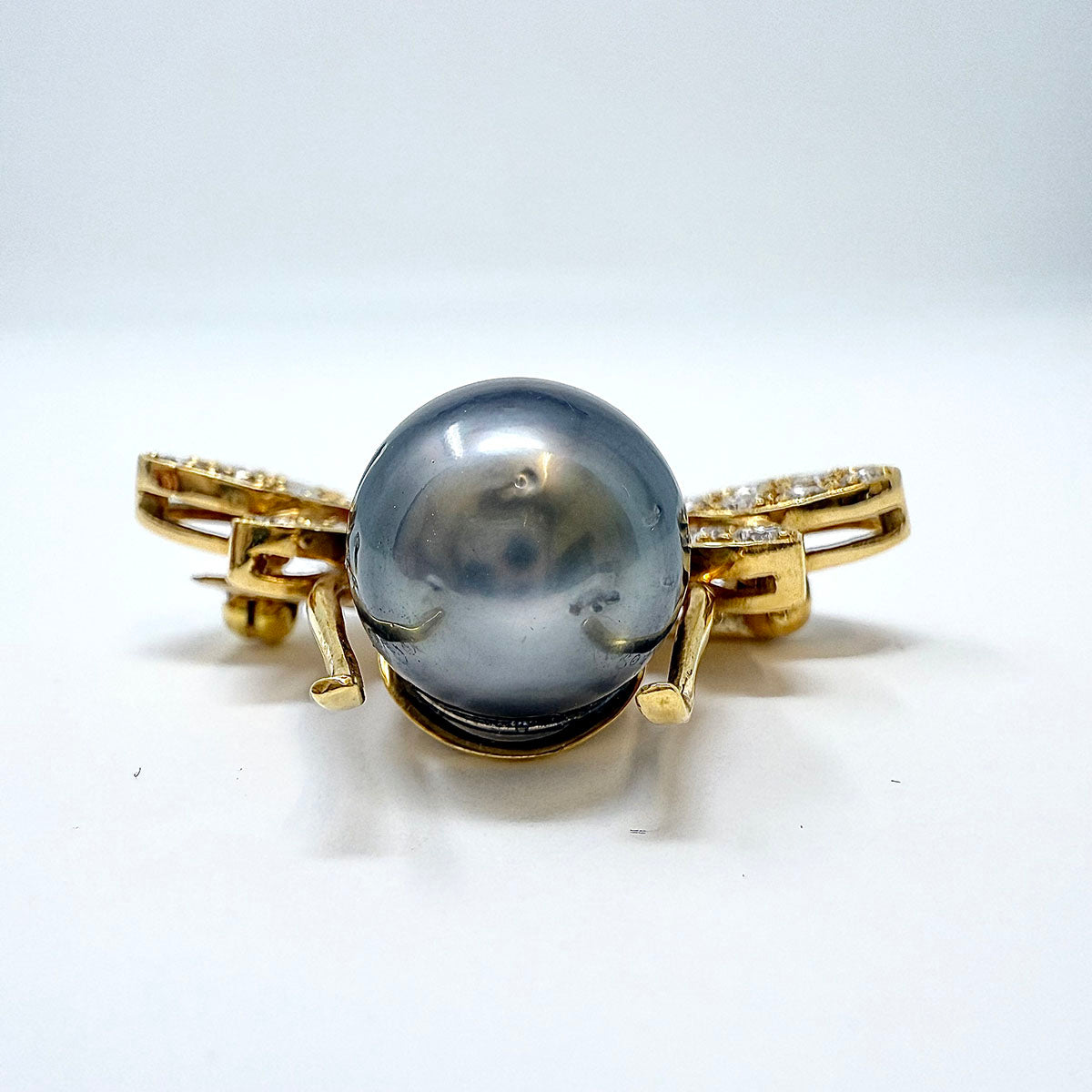 18K Gold Bee Pin with Tahitian Peal, Diamond, Ruby and Tsavorites