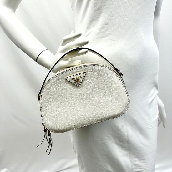 Prada Enameled Metal Triangle Odette Crossbody