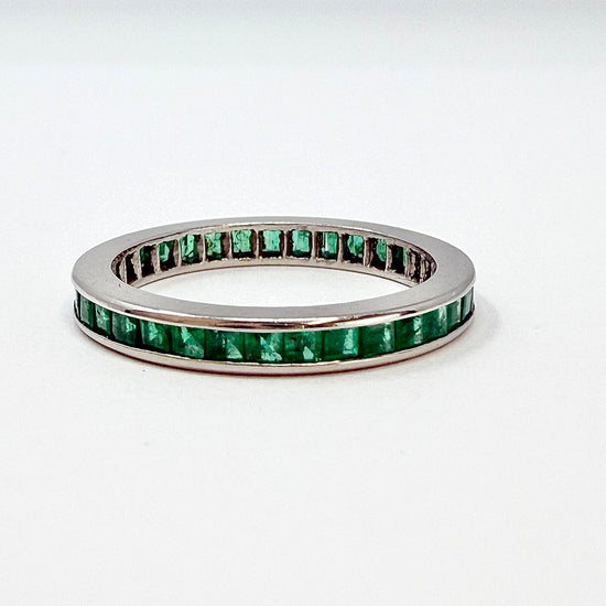Platinum Channel Ring with Emeralds