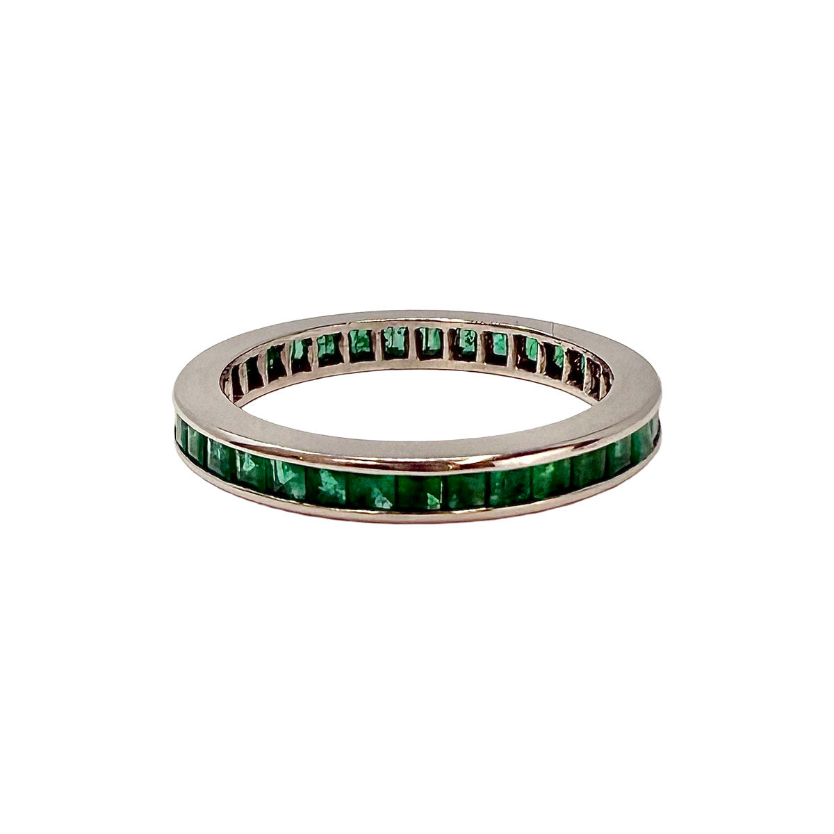 Platinum Channel Ring with Emeralds