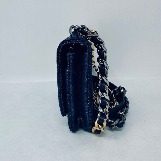 New Chanel 19 Denim Quilted Wallet on the Chain