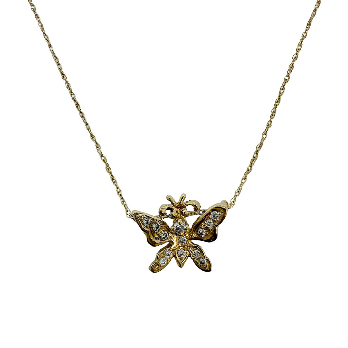 14K Gold Necklace with Diamond Embellished Butterfly Pendant