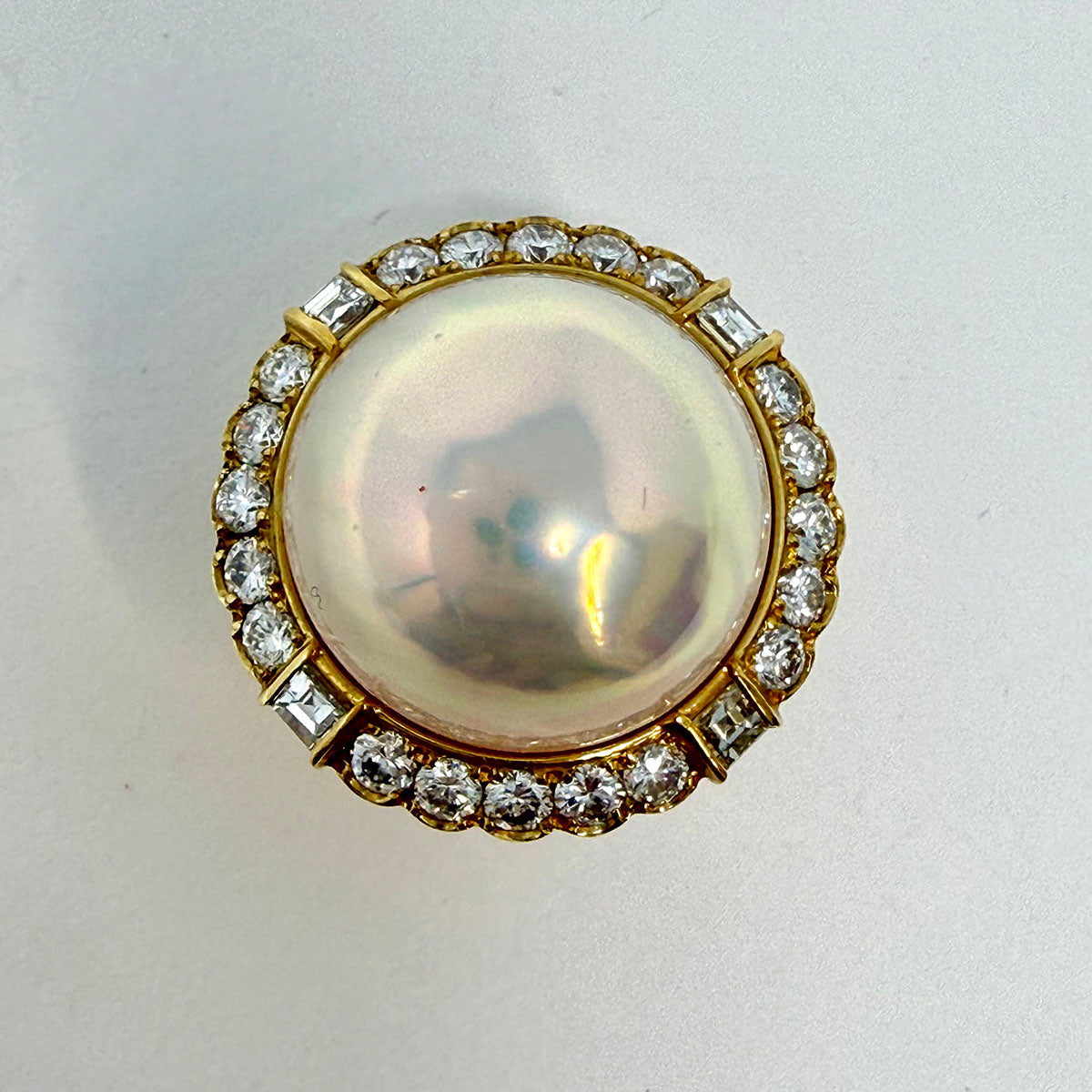 Rudolf Friedman 18K Gold Earrings with Mabe Pearl and Diamonds