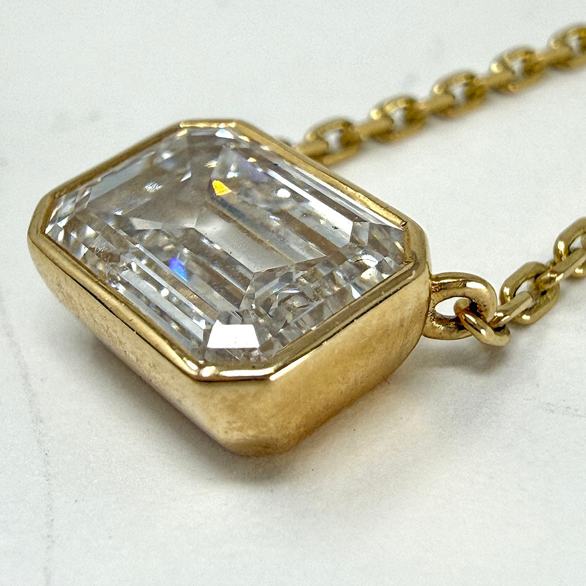 14K Gold 18" Necklace with Emerald Cut Lab Grown Diamond