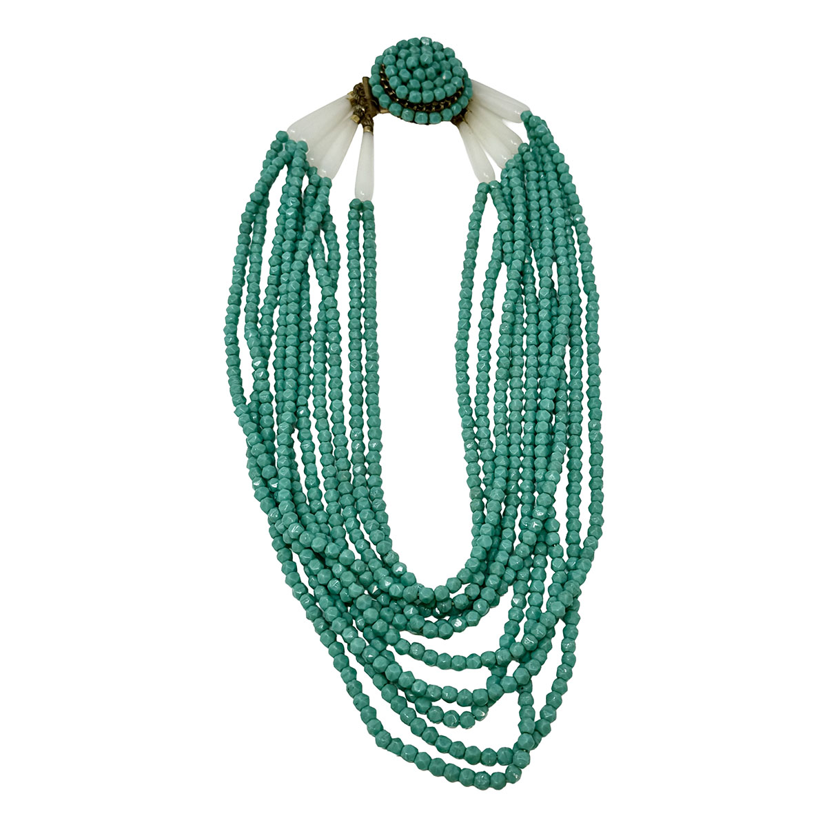 Robert 10 Strand Turquoise Bead Necklace with Embellished Clasp