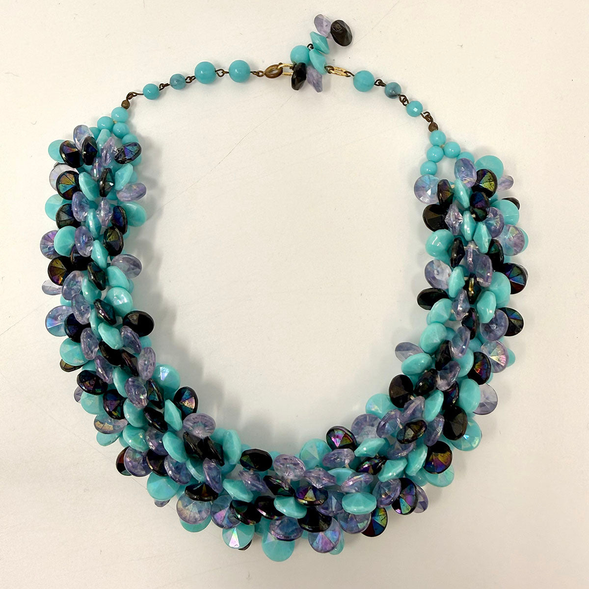 Turquoise and Lavender Cluster Bead Collar 16" Necklace