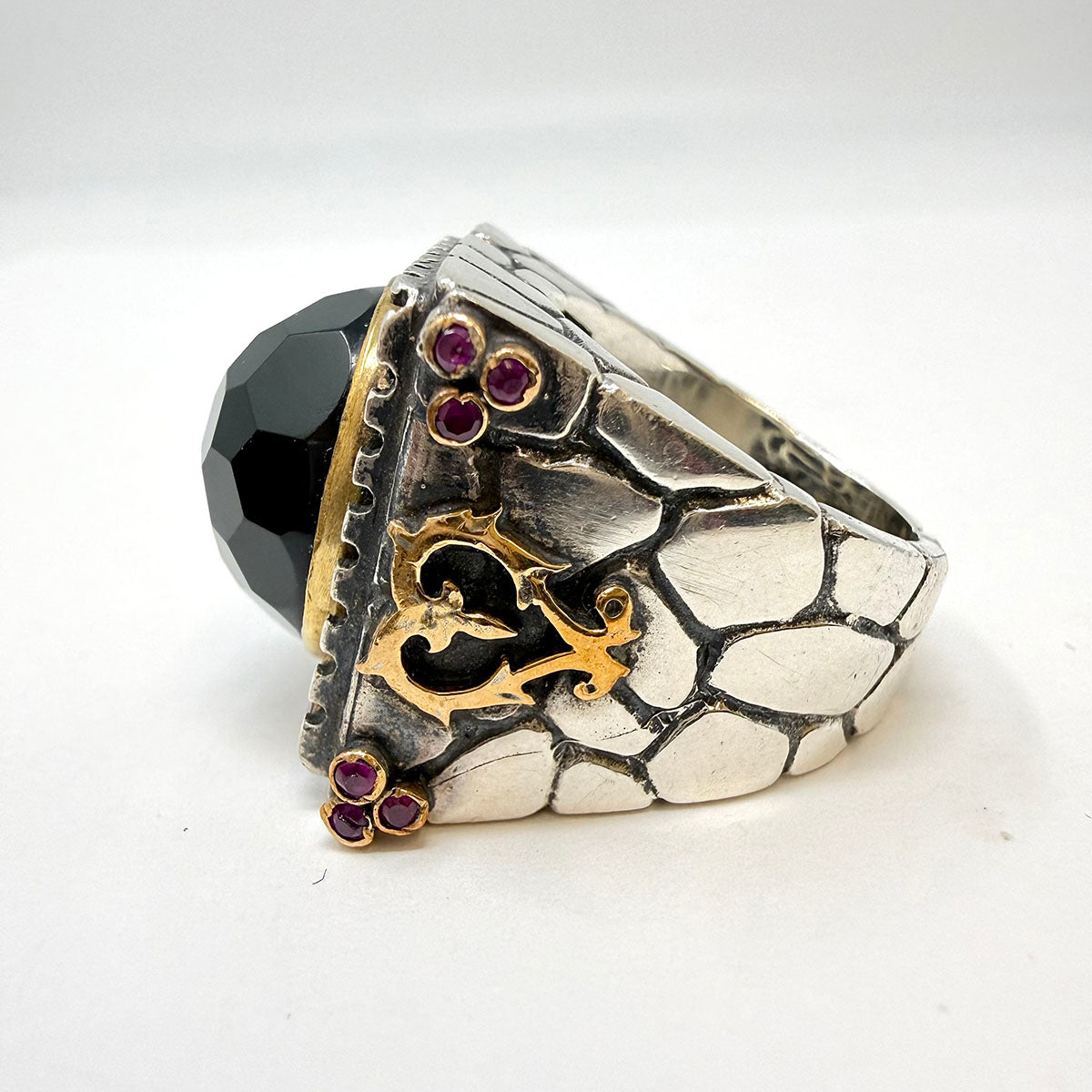 Sterling Silver Statement Ring with Onyx and Ruby