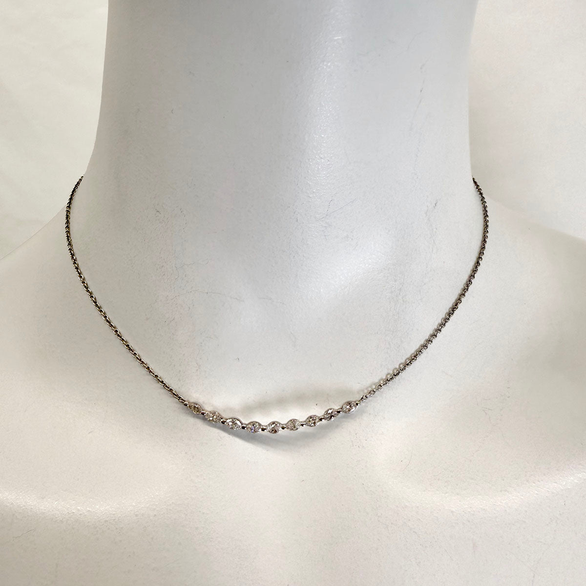 14K White Gold Diamond Bar Necklace