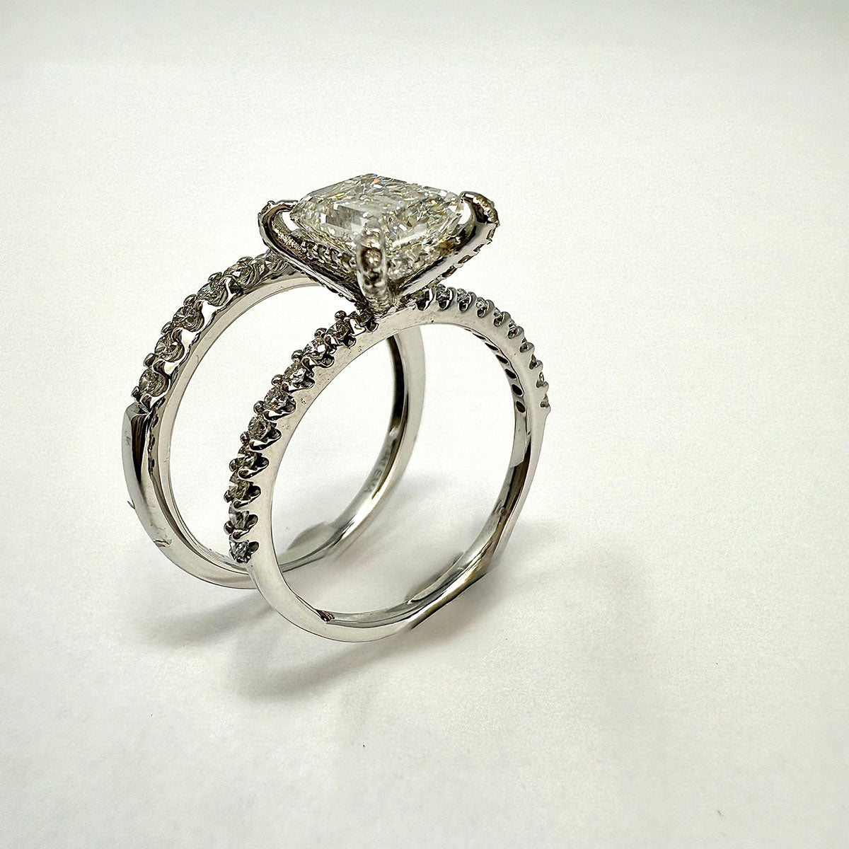 14K White Gold Band with Diamonds and Engagement Ring with Lab Grown Diamond