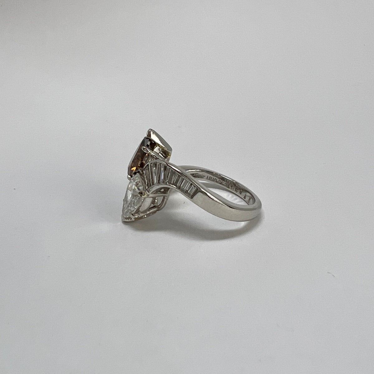 Platinum Twin Diamond Ring with 1.18ct Diamond and 1.17ct Cognac Colored Diamond