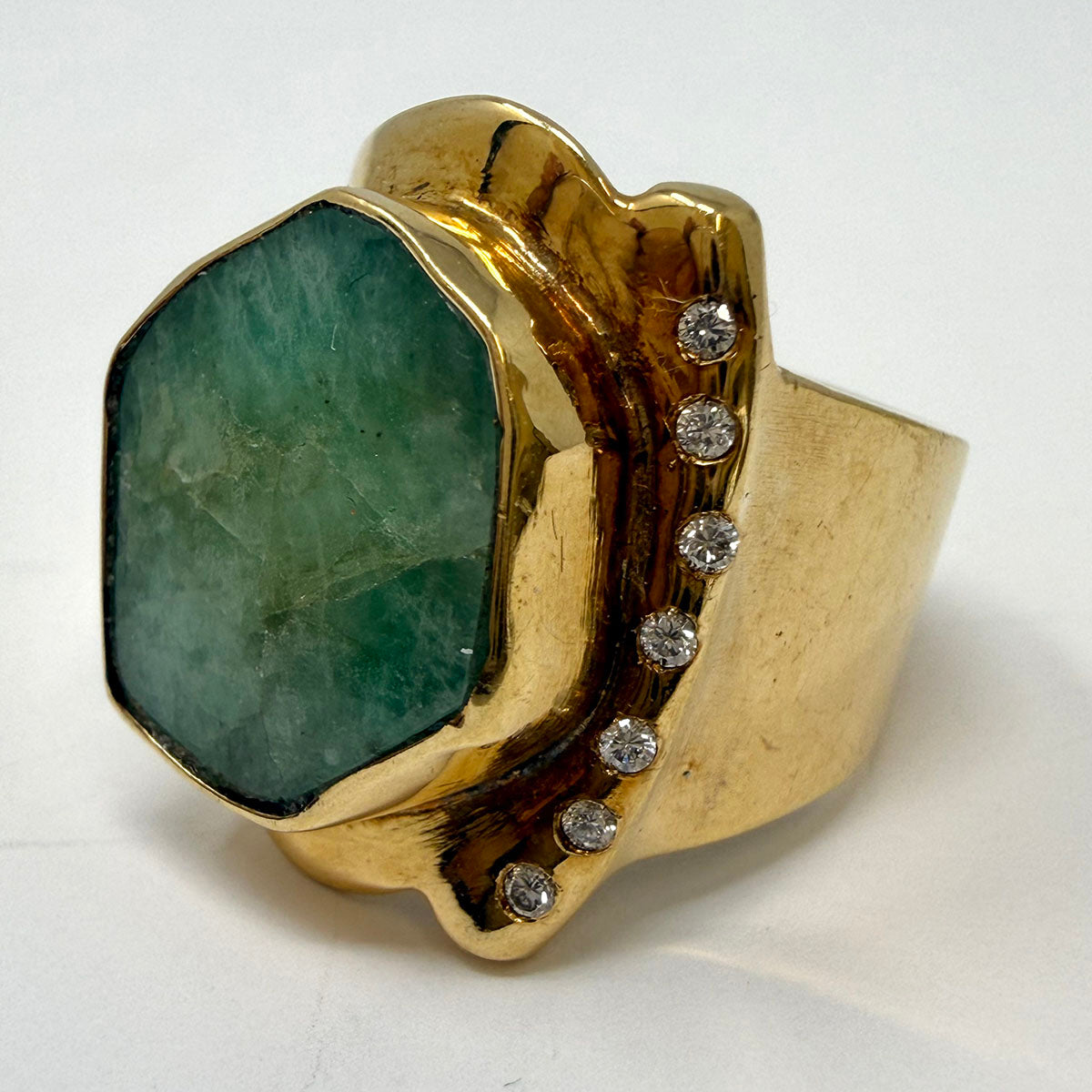18K Gold Ring with Green Stone and Diamonds